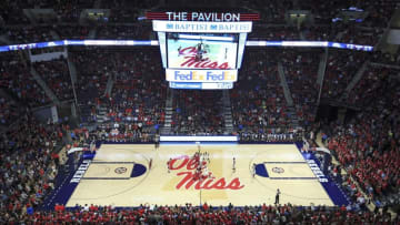 Jan 7, 2016; Oxford, MS, USA; Opening tip off between the Mississippi Rebels and the Alabama Crimson Tide at The Pavilion at Ole Miss. Mississippi Rebels defeat the Alabama Crimson Tide 74-66. Mandatory Credit: Spruce Derden-USA TODAY Sports