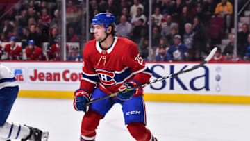 MONTREAL, QC - APRIL 06: Ryan Poehling #25 of the Montreal Canadiens skates against the Toronto Maple Leafs in his first career NHL game at the Bell Centre on April 6, 2019 in Montreal, Quebec, Canada. The Montreal Canadiens defeated the Toronto Maple Leafs 6-5 in a shootout. (Photo by Minas Panagiotakis/Getty Images)