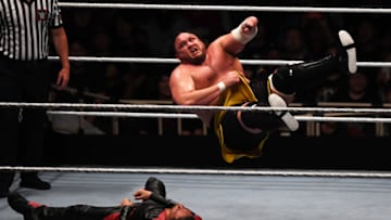 TOKYO,JAPAN - JUNE 29: Samoa Joe and Shinsuke Nakamura compete during the WWE Live Tokyo at Ryogoku Kokugikan on June 29, 2019 in Tokyo, Japan. (Photo by Etsuo Hara/Getty Images)