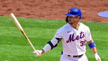 NEW YORK, NEW YORK - SEPTEMBER 06: Michael Conforto #30 of the New York Mets at bat against the Philadelphia Phillies at Citi Field on September 06, 2020 in New York City. (Photo by Steven Ryan/Getty Images)