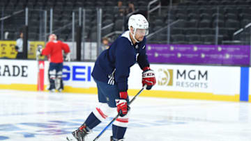 LAS VEGAS, NV - MAY 27: Washington Capitals Defenceman Madison Bowey (22) during the Capitals practice for the NHL Stanley Cup Final Media Day on May 27, 2018 at T-Mobile Arena in Las Vegas, NV. (Photo by Chris Williams/Icon Sportswire via Getty Images)