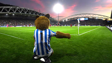 HUDDERSFIELD, ENGLAND - OCTOBER 20: Huddersfield mascot Terry the Terrier looks on during the Premier League match between Huddersfield Town and Liverpool FC at John Smith's Stadium on October 20, 2018 in Huddersfield, United Kingdom. (Photo by Michael Regan/Getty Images)