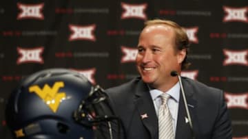 Jul 22, 2014; Dallas, TX, USA; West Virginia Mountaineers head coach Dana Holgorsen speaks to the media during the Big 12 Media Day at the Omni Dallas. Mandatory Credit: Kevin Jairaj-USA TODAY Sports