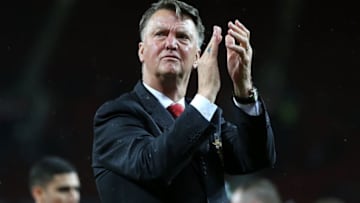 MANCHESTER, ENGLAND - MAY 17: Manchester United Manager Louis van Gaal applauds the fans at the end of the Barclays Premier League match between Manchester United and AFC Bournemouth at Old Trafford on May 17, 2016 in Manchester, England. (Photo by James Baylis - AMA/Getty Images)