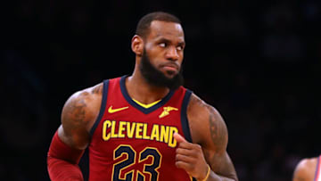 NEW YORK, NY - APRIL 09: LeBron James #23 of the Cleveland Cavaliers looks on in the fourth quarter against the New York Knicks at Madison Square Garden on April 9, 2018 in New York City. NOTE TO USER: User expressly acknowledges and agrees that, by downloading and or using this photograph, User is consenting to the terms and conditions of the Getty Images License Agreement. (Photo by Mike Lawrie/Getty Images)