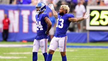 DraftKings Ownership: EAST RUTHERFORD, NJ - OCTOBER 08: Odell Beckham #13 of the New York Giants reacts during the fourth quarter against the Los Angeles Chargers during an NFL game at MetLife Stadium on October 8, 2017 in East Rutherford, New Jersey. The Los Angeles Chargers defeated the New York Giants 27-22. (Photo by Steven Ryan/Getty Images)