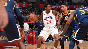 LOS ANGELES, CA - OCTOBER 24: Lou Williams #23 of the LA Clippers handles the ball against the Utah Jazz on October 24, 2017 at STAPLES Center in Los Angeles, California. NOTE TO USER: User expressly acknowledges and agrees that, by downloading and/or using this Photograph, user is consenting to the terms and conditions of the Getty Images License Agreement. Mandatory Copyright Notice: Copyright 2017 NBAE (Photo by Andrew D. Bernstein/NBAE via Getty Images)