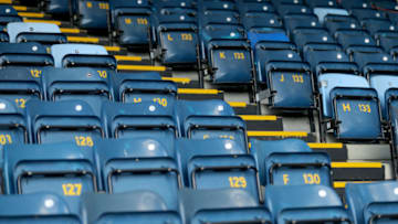 HIGH WYCOMBE, ENGLAND - JULY 06: The empty stands during the Sky Bet League One Play Off Semi-final 2nd Leg match between Wycombe Wanderers and Fleetwood Town at Adams Park on July 06, 2020 in High Wycombe, England. Football Stadiums around Europe remain empty due to the Coronavirus Pandemic as Government social distancing laws prohibit fans inside venues resulting in all fixtures being played behind closed doors. (Photo by Warren Little/Getty Images)