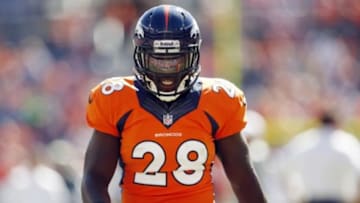 Sep 29, 2013; Denver, CO, USA; Denver Broncos Montee Ball (28) before the game against the Philadelphia Eagles at Sports Authority Field at Mile High. Mandatory Credit: Chris Humphreys-USA TODAY Sports