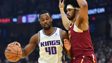 Dec 11, 2021; Cleveland, Ohio, USA; Sacramento Kings forward Harrison Barnes (40) drives to the basket against Cleveland Cavaliers center Jarrett Allen (31) during the first quarter at Rocket Mortgage FieldHouse. Mandatory Credit: Ken Blaze-USA TODAY Sports
