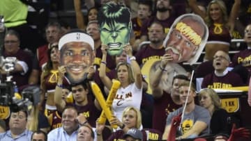 Jun 16, 2015; Cleveland, OH, USA; Cleveland Cavaliers fans cheer during the third quarter of game six of the NBA Finals against the Golden State Warriors at Quicken Loans Arena. Mandatory Credit: David Richard-USA TODAY Sports