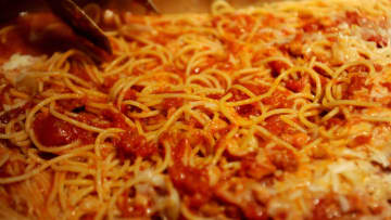 FLORENCE, ITALY - NOVEMBER 04: Italian Pasta all'Amatriciana in support of earthquake victims is served after the meeting of the Leopolda 2016 on November 4, 2016 in Florence, Italy. The Leopolda, an annual public meeting to discuss Italian politics, was launched in 2010 by Matteo Renzi, then Mayor of Florence. This year's event is the 7th edition of the convention, with the slogan 'E adesso il futuro' ('And now the future') running from November 4-6. The meeting of the Leopolda takes place one month before the constitutional referendum, which will be crucial for the political future of Italy. (Photo by Laura Lezza/Getty Images)