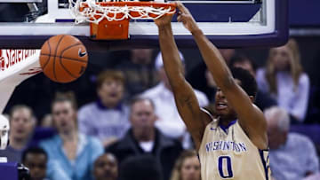 Jan 20, 2016; Seattle, WA, USA; Washington Huskies forward Marquese Chriss (0) dunks against the Colorado Buffaloes during the first half at Alaska Airlines Arena. Mandatory Credit: Joe Nicholson-USA TODAY Sports