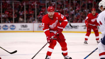 DETROIT, MI - FEBRUARY 18: Thomas Vanek #62 of the Detroit Red Wings states against the Washington Capitals at Joe Louis Arena on February 18, 2017 in Detroit, Michigan. (Photo by Gregory Shamus/Getty Images)