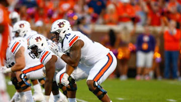 Auburn footballSep 9, 2017; Clemson, SC, USA; Auburn football offensive lineman Prince Tega Wanogho (76) lines up during the game against the Clemson Tigers at Clemson Memorial Stadium. Mandatory Credit: Jeremy Brevard-USA TODAY Sports