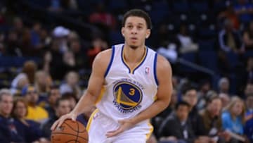 October 24, 2013; Oakland, CA, USA; Golden State Warriors shooting guard Seth Curry (3) dribbles the basketball during the fourth quarter against the Portland Trail Blazers at Oracle Arena. The Trail Blazers defeated the Warriors 90-74. Mandatory Credit: Kyle Terada-USA TODAY Sports