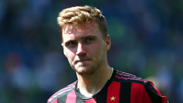 SEATTLE, WASHINGTON - JULY 14: Julian Gressel #24 of Atlanta United reacts after falling to the Seattle Sounders 2-1 during their game at CenturyLink Field on July 14, 2019 in Seattle, Washington. (Photo by Abbie Parr/Getty Images)