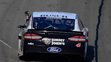 LAS VEGAS, NV - MARCH 04: Kevin Harvick, driver of the #4 Jimmy John's Ford, celebrates after winning the Monster Energy NASCAR Cup Series Pennzoil 400 presented by Jiffy Lube at Las Vegas Motor Speedway on March 4, 2018 in Las Vegas, Nevada. (Photo by Robert Laberge/Getty Images)