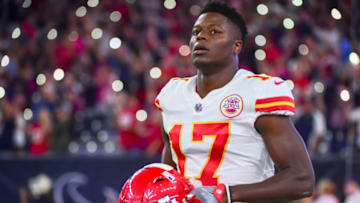 HOUSTON, TX - OCTOBER 08: Kansas City Chiefs wide receiver Chris Conley (17) warms up before the football game between the Kansas City Chiefs and Houston Texans on October 8, 2017 at NRG Stadium in Houston, Texas. (Photo by Ken Murray/Icon Sportswire via Getty Images)
