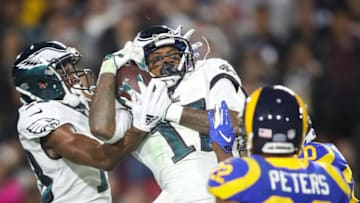 LOS ANGELES, CA - DECEMBER 16: Wide receiver Alshon Jeffery #17 of the Philadelphia Eagles makes a catch for a first down in the third quarter at Los Angeles Memorial Coliseum on December 16, 2018 in Los Angeles, California. (Photo by Sean M. Haffey/Getty Images)