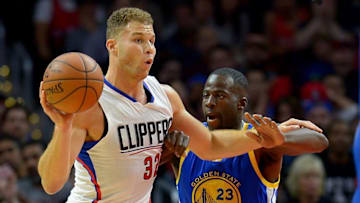 Nov 19, 2015; Los Angeles, CA, USA; Golden State Warriors forward Draymond Green (23) guards Los Angeles Clippers forward Blake Griffin (32) in the first quarter of the game at Staples Center. Mandatory Credit: Jayne Kamin-Oncea-USA TODAY Sports