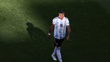 KAZAN, RUSSIA - JUNE 30: Marcos Rojo of Argentina looks on during the 2018 FIFA World Cup Russia Round of 16 match between France and Argentina at Kazan Arena on June 30, 2018 in Kazan, Russia. (Photo by Catherine Ivill/Getty Images)