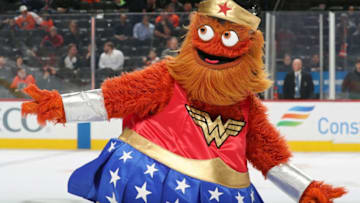 PHILADELPHIA, PA - OCTOBER 26: Gritty, the mascot of the Philadelphia Flyers dress in a costume for the annual Halloween game against the Columbus Blue Jackets on October 26, 2019 at the Wells Fargo Center in Philadelphia, Pennsylvania. (Photo by Len Redkoles/NHLI via Getty Images)