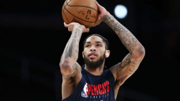 LOS ANGELES, CA - JANUARY 3: A close up shot of Brandon Ingram #14 of the New Orleans Pelicans warming up before the game against the Los Angeles Lakers on January 3, 2020 at STAPLES Center in Los Angeles, California. NOTE TO USER: User expressly acknowledges and agrees that, by downloading and/or using this Photograph, user is consenting to the terms and conditions of the Getty Images License Agreement. Mandatory Copyright Notice: Copyright 2020 NBAE (Photo by Chris Elise/NBAE via Getty Images)