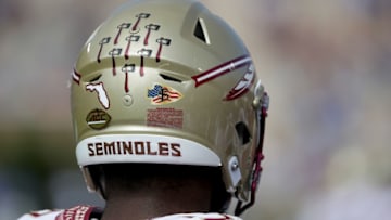 DURHAM, NC - OCTOBER 14: A detailed view of a helmet worn by the Florida State Seminoles during their game against the Duke Blue Devils at Wallace Wade Stadium on October 14, 2017 in Durham, North Carolina. (Photo by Streeter Lecka/Getty Images)