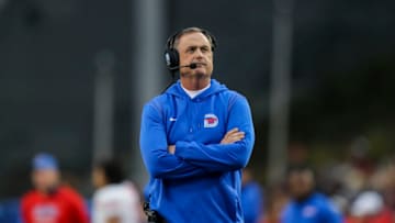 Southern Methodist Mustangs head coach Sonny Dykes during the first half against the Cincinnati Bearcats at Nippert Stadium. Mandatory Credit: Katie Stratman-USA TODAY Sports
