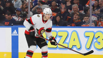 EDMONTON, CANADA - MARCH 14: Jakob Chychrun #6 of the Ottawa Senators lines up for a face off in the third period against the Edmonton Oilers on March 14, 2023 at Rogers Place in Edmonton, Alberta, Canada. (Photo by Lawrence Scott/Getty Images)