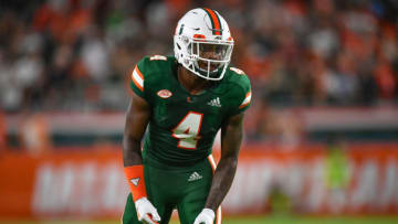 MIAMI, FL - OCTOBER 06: Jeff Thomas #4 of the Miami Hurricanes in action against the Florida State Seminoles at Hard Rock Stadium on October 6, 2018 in Miami, Florida. (Photo by Mark Brown/Getty Images)