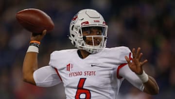 SEATTLE, WA - SEPTEMBER 16: Quarterback Marcus McMaryion #6 of the Fresno State Bulldogs passes against the Washington Huskies at Husky Stadium on September 16, 2017 in Seattle, Washington. (Photo by Otto Greule Jr/Getty Images)