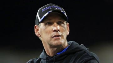 Oct 29, 2015; Oxford, OH, USA; Buffalo Bulls head coach Lance Leipold looks on from the sidelines in the second half against the Miami (Oh) Redhawks at Fred Yager Stadium. The Bulls won 29-24. Mandatory Credit: Aaron Doster-USA TODAY Sports