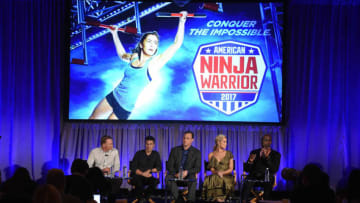 BEVERLY HILLS, CA - MARCH 20: (L-R) Executive producers Kent Weed, Arthur Smith, Co-hosts Matt Iseman, Kristine Leahy and Akbar Gbajabiamila of 'American Ninja Warrior' speak onstage during the 2017 NBCUniversal Summer Press Day at The Beverly Hilton Hotel on March 20, 2017 in Beverly Hills, California. (Photo by Kevin Winter/Getty Images)
