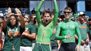 Nov 1, 2014; Miami Gardens, FL, USA; Miami Hurricanes fans cheer on during the first half against the North Carolina Tar Heels at Sun Life Stadium. Mandatory Credit: Steve Mitchell-USA TODAY Sports