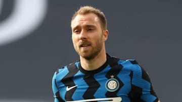 TURIN, ITALY - MAY 15: Christian Eriksen of FC Internazionale looks on during the Serie A match between Juventus and FC Internazionale at on May 15, 2021 in Turin, Italy. Sporting stadiums around Italy remain under strict restrictions due to the Coronavirus Pandemic as Government social distancing laws prohibit fans inside venues resulting in games being played behind closed doors. (Photo by Marco Luzzani/Getty Images)