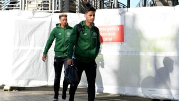 EDINBURGH, SCOTLAND - OCTOBER 28: Daniel Arzani and Scott Sinclair of Celtic during the Betfred Scottish League Cup Semi Final between Heart of Midlothian FC and Celtic FC on October 28, 2018 in Edinburgh, Scotland. (Photo by Mark Runnacles/Getty Images)