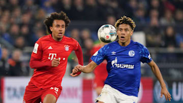 GELSENKIRCHEN, GERMANY - MARCH 3: (L-R) Joshua Zirkzee of Bayern Munchen, Jean-Clair Todibo of Schalke 04 during the German DFB Pokal match between Schalke 04 v Bayern Munchen at the Veltins Arena on March 3, 2020 in Gelsenkirchen Germany (Photo by Jeroen Meuwsen/Soccrates/Getty Images)
