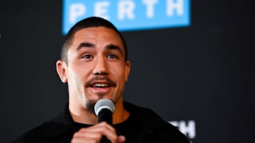 PERTH, AUSTRALIA - OCTOBER 31: Robert Whittaker takes questions during a UFC 221 media opportunity on October 31, 2017 in Perth, Australia. (Photo by Daniel Carson/Getty Images)