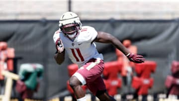 TALLAHASSEE, FL - APRIL 1: Defensive End Janarius Robinson #11 of the Florida State Seminoles during Spring Practice at the Albert J. Dunlap Athletic Training Facility on April 1, 2017 in Tallahassee, Florida. The Seminoles are ranked 3rd in the preseason polls. (Photo by Don Juan Moore/Getty Images)