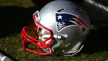Jan 24, 2016; Denver, CO, USA; Detailed view of a New England Patriots helmet against the Denver Broncos in the AFC Championship football game at Sports Authority Field at Mile High. Mandatory Credit: Mark J. Rebilas-USA TODAY Sports