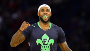 Feb 16, 2014; New Orleans, LA, USA; Eastern Conference forward LeBron James (6) of the Miami Heat celebrates after the 2014 NBA All-Star Game at the Smoothie King Center. Mandatory Credit: Bob Donnan-USA TODAY Sports