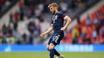 GLASGOW, SCOTLAND - JUNE 14: Stuart Armstrong of Scotland on the ball during the UEFA Euro 2020 Championship Group D match between Scotland v Czech Republic at Hampden Park on June 14, 2021 in Glasgow, Scotland. (Photo by Stu Forster/Getty Images)