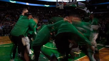 BOSTON, MA - DECEMBER 13: The Boston Celtics huddle up before the game against the Denver Nuggets on December 13, 2017 at the TD Garden in Boston, Massachusetts. NOTE TO USER: User expressly acknowledges and agrees that, by downloading and or using this photograph, User is consenting to the terms and conditions of the Getty Images License Agreement. Mandatory Copyright Notice: Copyright 2017 NBAE (Photo by Brian Babineau/NBAE via Getty Images)
