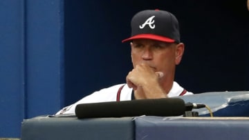 May 31, 2016; Atlanta, GA, USA; Atlanta Braves interim manager Brian Snitker (43) Mandatory Credit: Jason Getz-USA TODAY Sports
