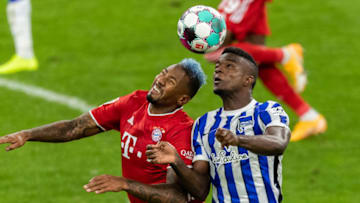 Jerome Boateng, FC Bayern Munich and Jhon Cordoba, Hertha Berlin. (Photo by Boris Streubel/Getty Images)