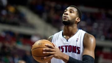 Dec 21, 2012; Auburn Hills, MI, USA; Detroit Pistons center Andre Drummond (1) during the fourth quarter against the Washington Wizards at The Palace. Pistons won 100-68. Mandatory Credit: Tim Fuller-USA TODAY Sports