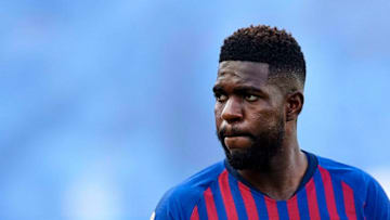 SAN SEBASTIAN, SPAIN - SEPTEMBER 15: Samuel Umtiti of FC Barcelona reacts during the La Liga match between Real Sociedad de Futbol and FC Barcelona at Estadio Anoeta on September 15, 2018 in San Sebastian, Spain. (Photo by Juan Manuel Serrano Arce/Getty Images)