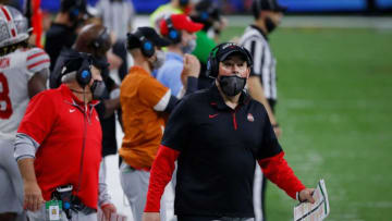 Ohio State Buckeyes head coach Ryan Day looks to the clock during the third quarter of the College Football Playoff semifinal against the Clemson Tigers at the Allstate Sugar Bowl in the Mercedes-Benz Superdome in New Orleans on Friday, Jan. 1, 2021. Ohio State won 49-28.College Football Playoff Ohio State Faces Clemson In Sugar Bowl
